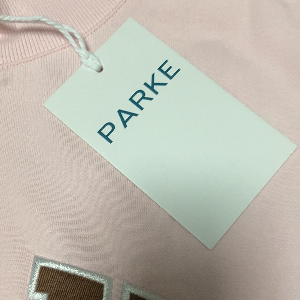 Parke Baby pink mock neck sweatshirt brown Embroidered Logo Pullover size XXL - Picture 4 of 6